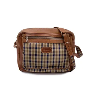 Aquascutum Beige and Brown Tartan Check Canvas Crossbody Bag