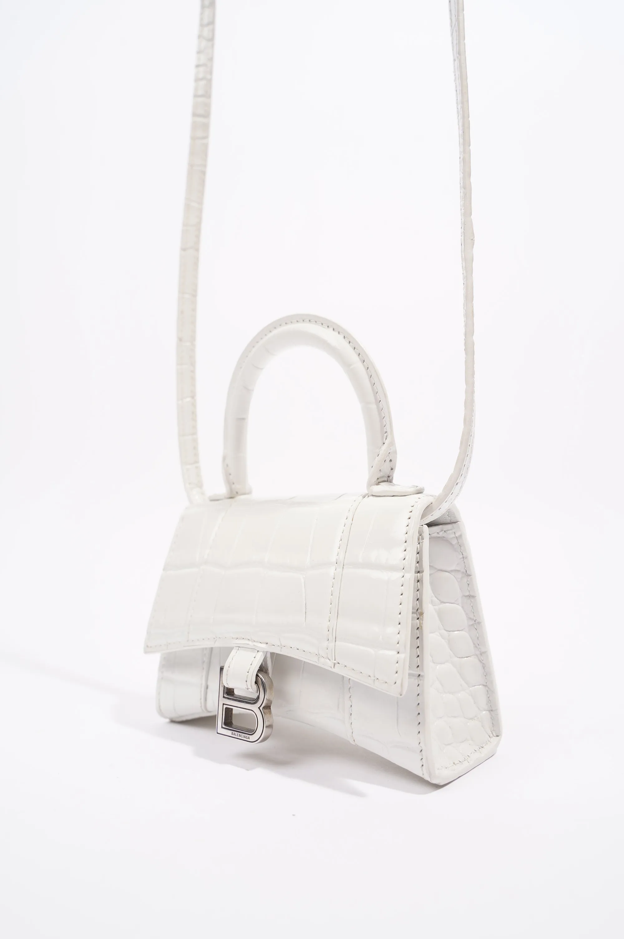 Balenciaga Womens Hourglass Bag White Leather Mini