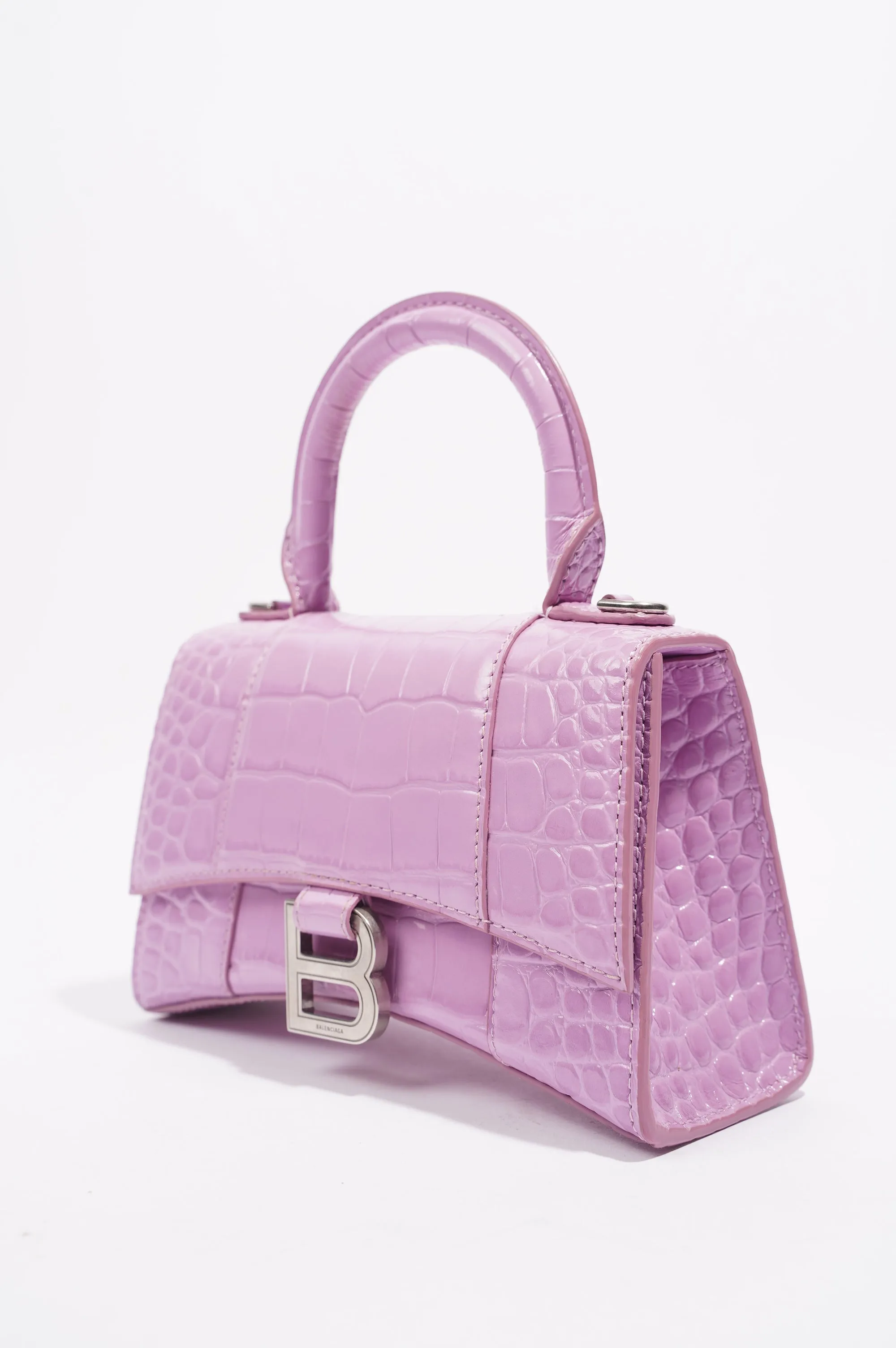 Balenciaga Womens Hourglass Crossbody Lilac Embossed Leather XS