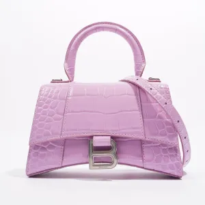 Balenciaga Womens Hourglass Crossbody Lilac Embossed Leather XS