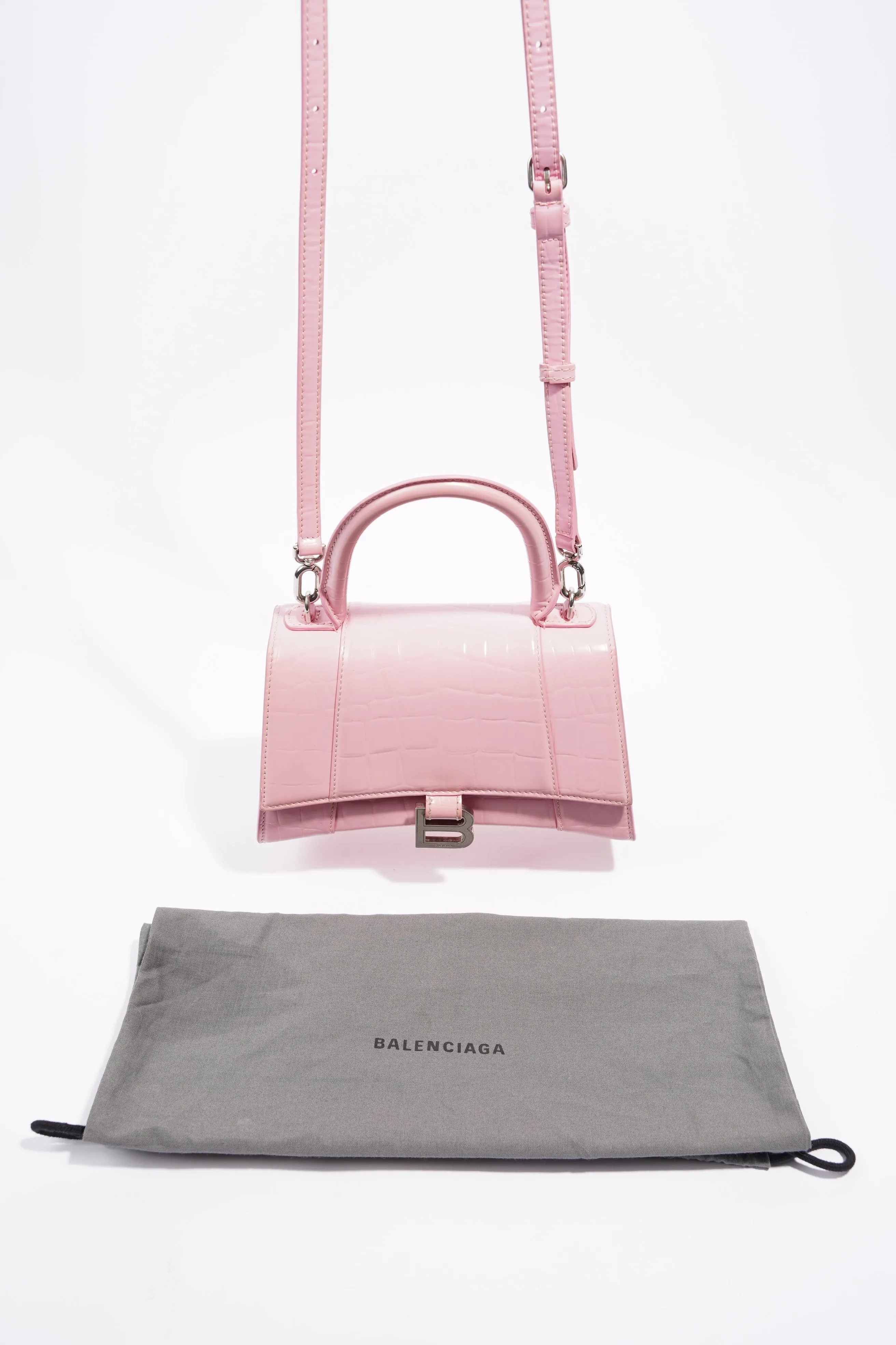 Balenciaga Womens Hourglass Pink Croc Small