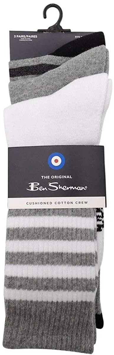 Ben Sherman Menâ€™s 3-Pack Casual Cushioned Over the Calf Ribbed Socks - Natural Cotton Blend