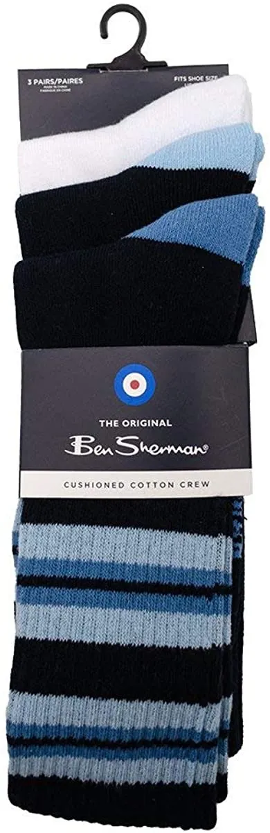 Ben Sherman Menâ€™s 3-Pack Casual Cushioned Over the Calf Ribbed Socks - Natural Cotton Blend