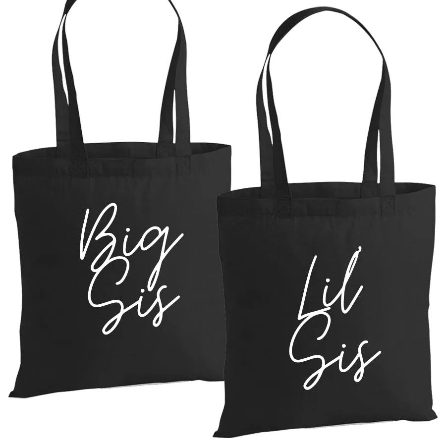 Big Sis & Li' Sis Matching Black Tote Bag Set (2 Pack)