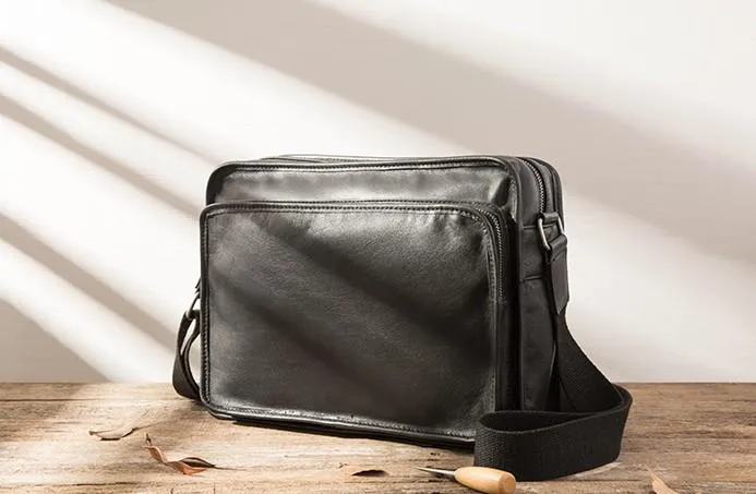 Black Cool Leather Mens Shoulder Bags Messenger Bags for Men