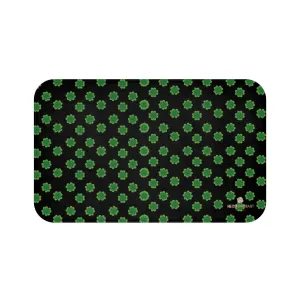 Black Green Clover Bath Mat, St. Patrick's Day Bathroom Microfiber Rug- Printed in USA