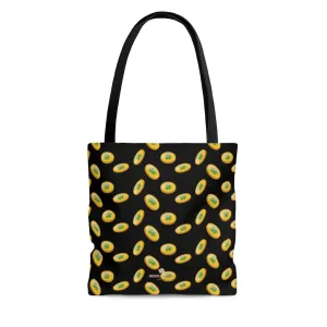 Black Lucky Gold Coins Bag, Lucky Shamrock St. Pattys Day Print Tote Bag- Made in USA