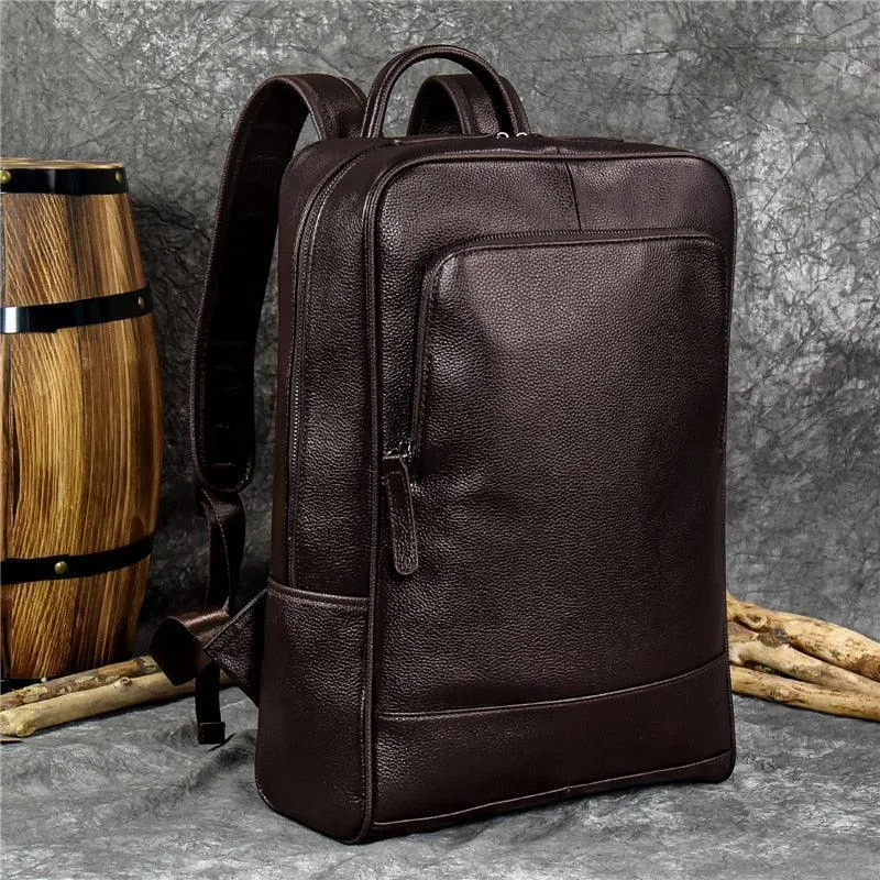 Black Or Brown Genuine Leather Mens Daypack Casual Backpack