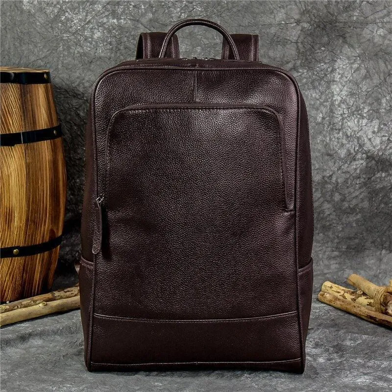 Black Or Brown Genuine Leather Mens Daypack Casual Backpack