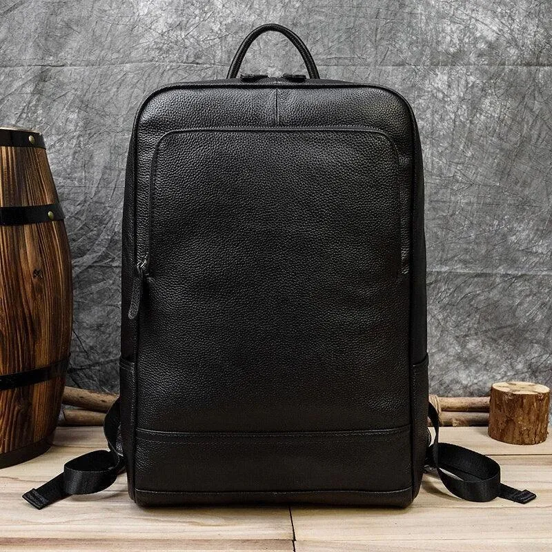 Black Or Brown Genuine Leather Mens Daypack Casual Backpack