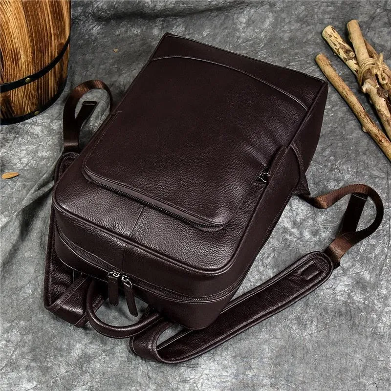 Black Or Brown Genuine Leather Mens Daypack Casual Backpack