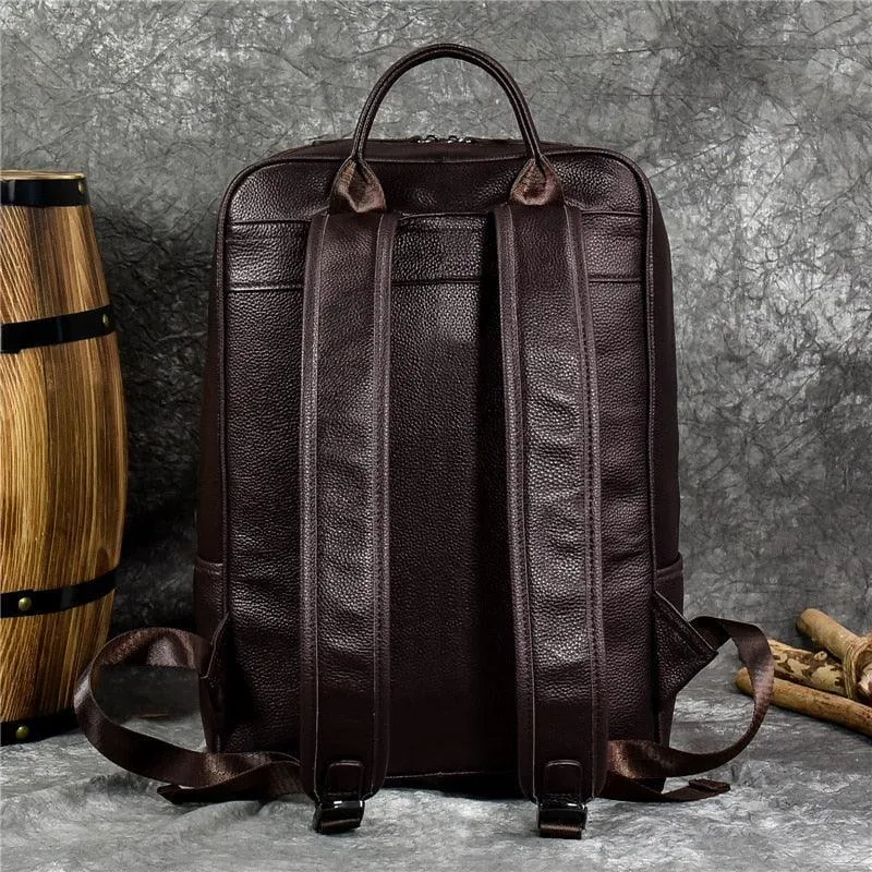 Black Or Brown Genuine Leather Mens Daypack Casual Backpack