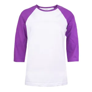 COTTONBELL LADIES BASEBALL TEE (LBT001C_WH/PUR)