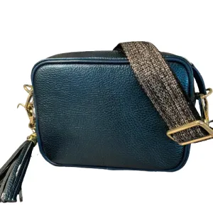 Elie Beaumont Teal Metallic Leather Crossbody Bag