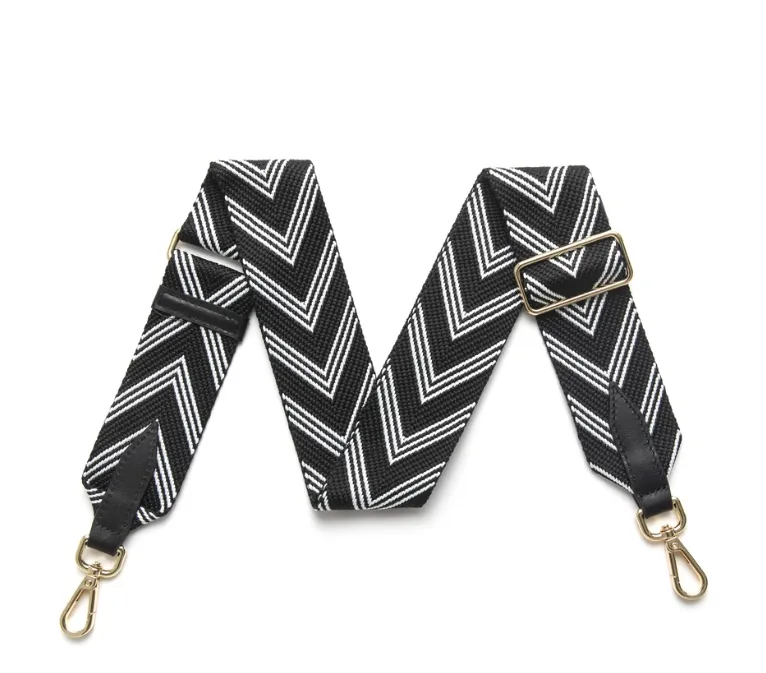 Fabucci Black and White V  stripe Print Crossbody/Shoulder Strap