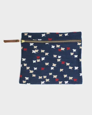 Flat Medium Zipper Pouch, Indigo, Red, White and Tan, Chidori