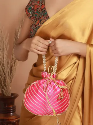 Hot Pink & Gold Embellished Potli Clutch