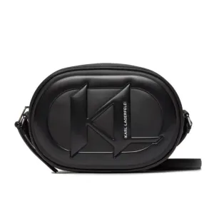 Karl Lagerfeld Paris Logo Plaque Oval Crossbody Bag 235W3058-BLK