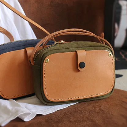 Mini Phone Bag,Canvas Vegetable-Tanned Leather Crossbody Bag-i7bags