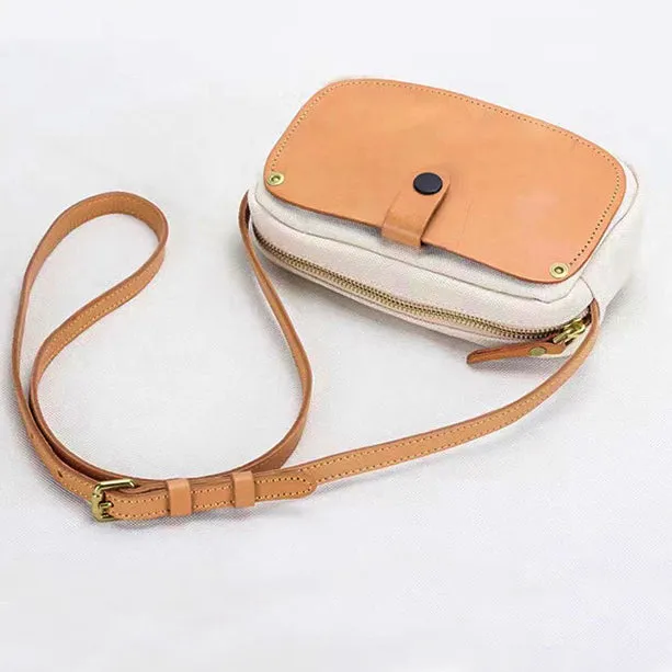 Mini Phone Bag,Canvas Vegetable-Tanned Leather Crossbody Bag-i7bags