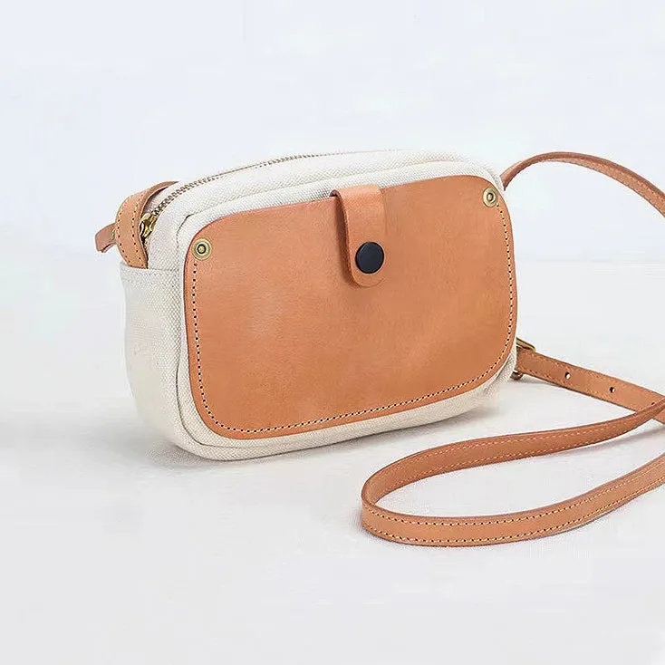 Mini Phone Bag,Canvas Vegetable-Tanned Leather Crossbody Bag-i7bags