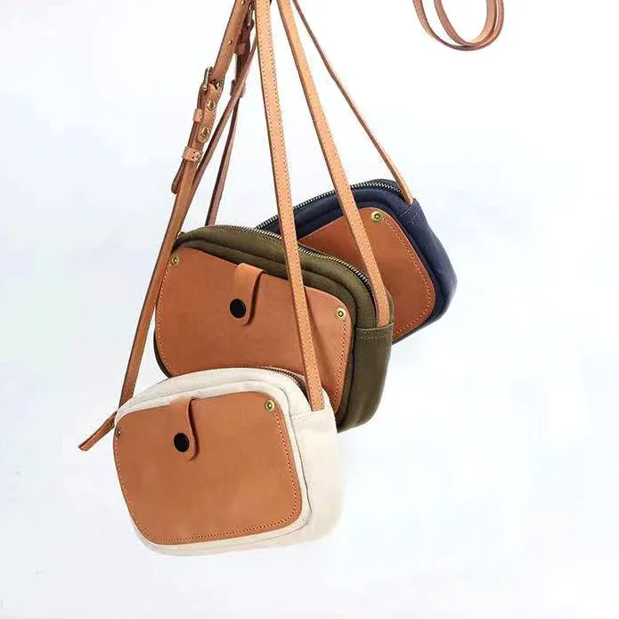 Mini Phone Bag,Canvas Vegetable-Tanned Leather Crossbody Bag-i7bags