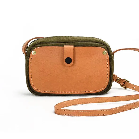 Mini Phone Bag,Canvas Vegetable-Tanned Leather Crossbody Bag-i7bags