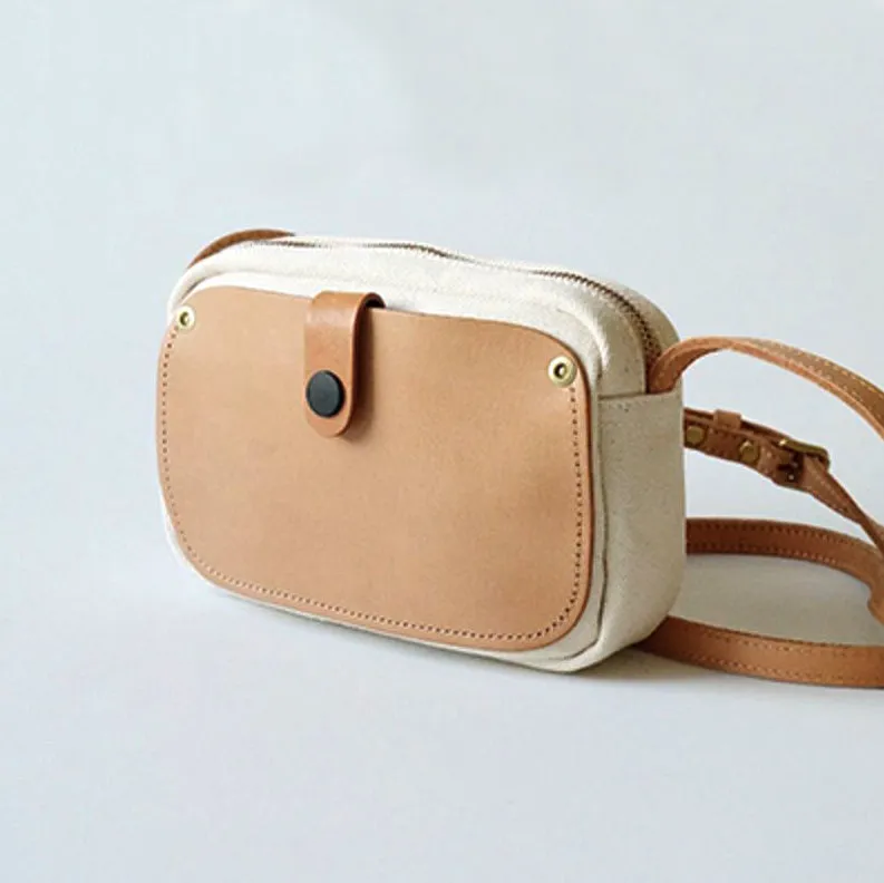 Mini Phone Bag,Canvas Vegetable-Tanned Leather Crossbody Bag-i7bags