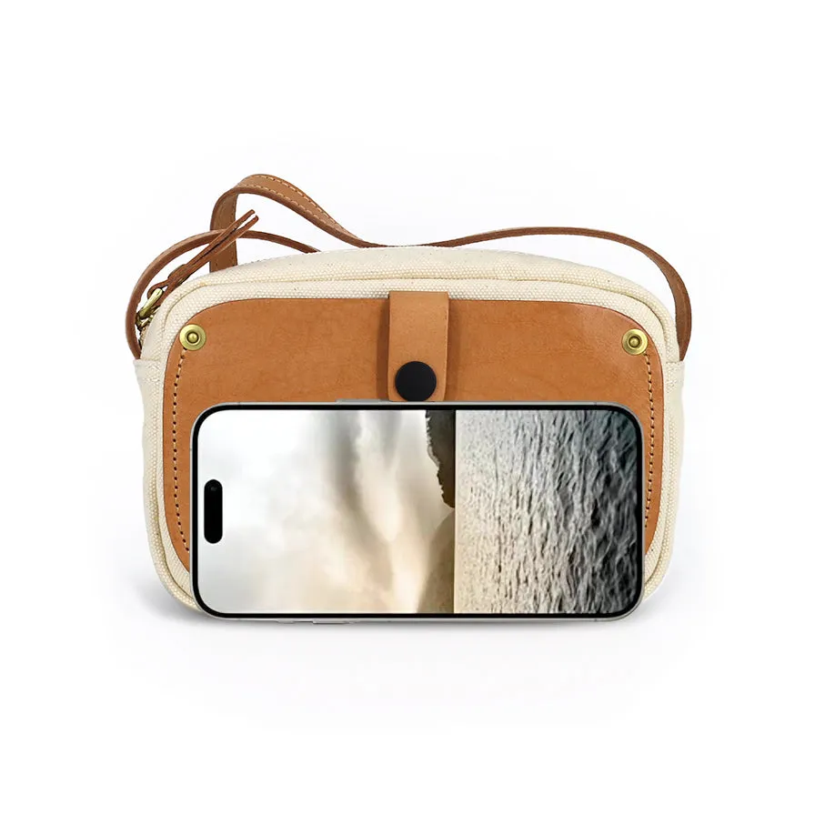 Mini Phone Bag,Canvas Vegetable-Tanned Leather Crossbody Bag-i7bags