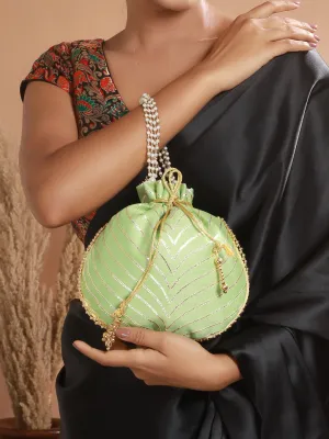 Parrot Green & Gold Embellished Potli Clutch