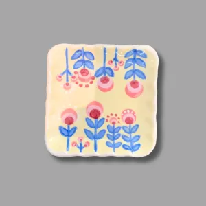 Peach and Blue floral with yellow Mini Square Tray