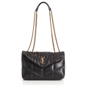 YSL Puffer Toy Bag - Black Quilted Lambskin Tri Metal Logo